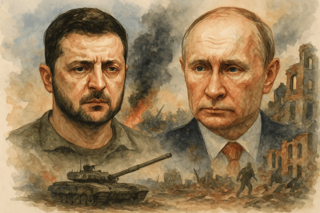 Акварельний портрет Зеленського та Путіна 2025