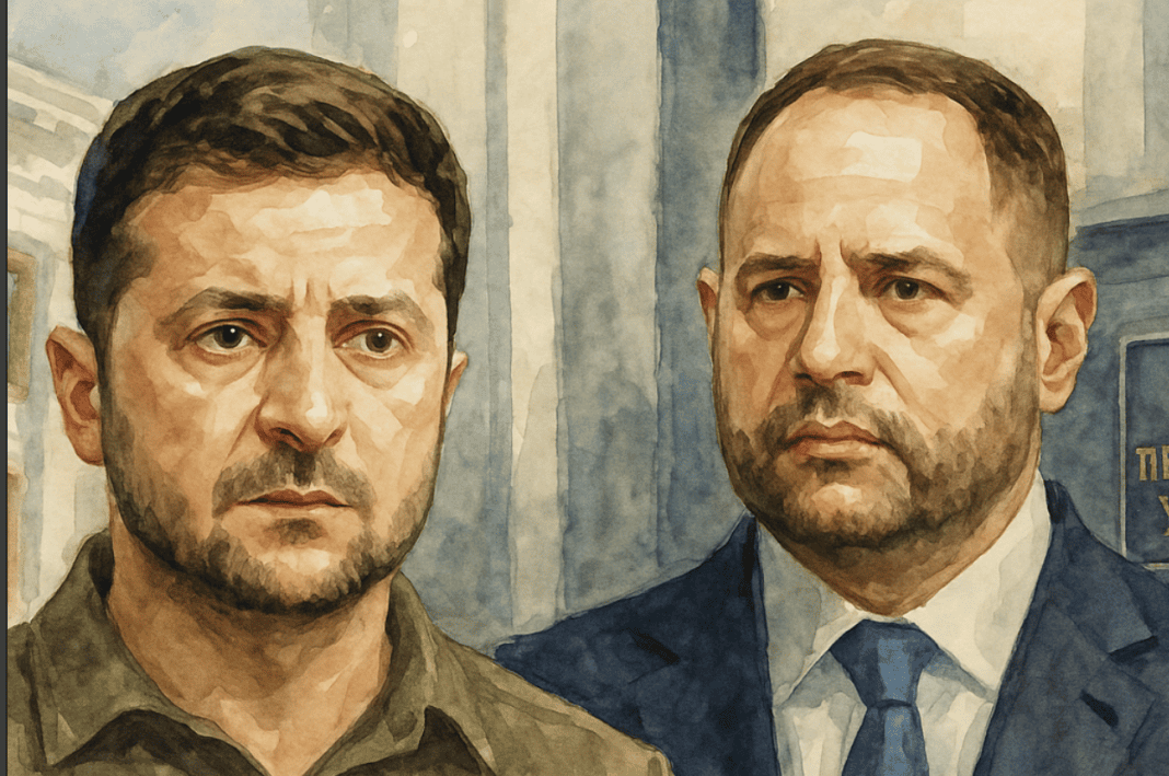 Можлива відставка прем’єра Шмигаля та призначення Юлії Свириденко: ризики для політичної ситуації в Україні Акварельний портрет Володимира Зеленського та Андрія Єрмака на фоні Офісу президента України. Ілюстрація відображає політичну ситуацію в Україні, лідерство та виклики воєнного часу. Зображення ідеально підходить для аналітичних статей, блогів і медіа-матеріалів на тему «політична ситуація в Україні».