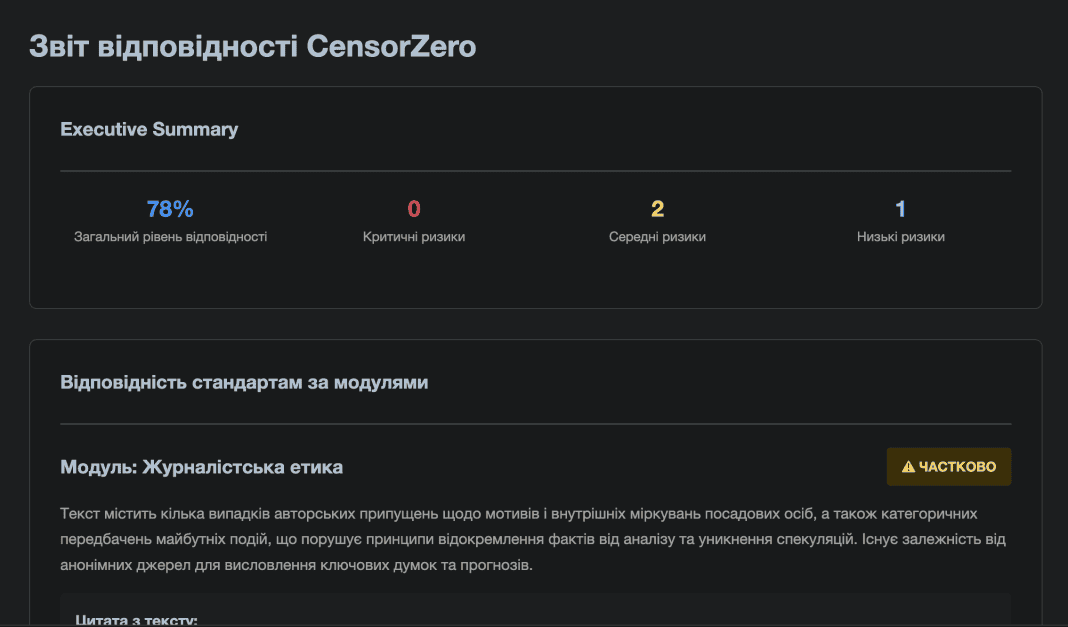 Стаття “УП” про Буданова в ОПУ: як CensorZero перевіряє політичні тексти на маніпуляції та етику censorzero